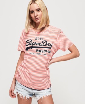 Superdry Vintage Logo Stripe Női Pólók Korall/Csíkok | JRQVS5760